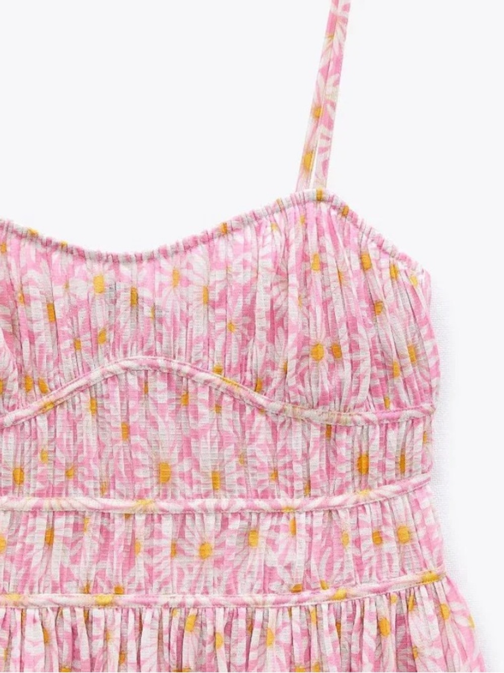 ZARA - Pleated Printed Dress, pink daisy sundress size M - Picture 4 of 16
